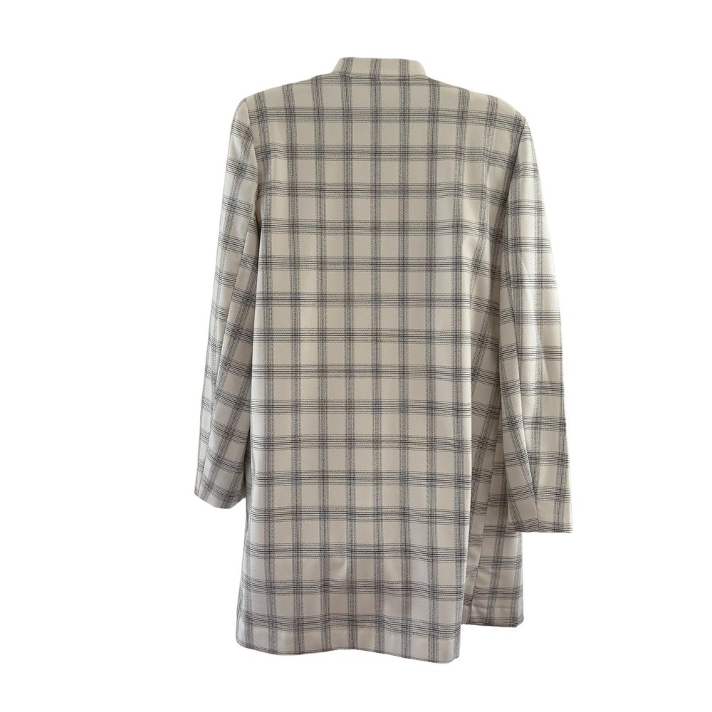 Carolina Belle Coat Womens Medium White Plaid Crepe Open Front Overcoat Minimal - Picture 9 of 16